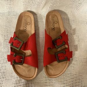 NWOT Yokona Leather Sandals Red Suede Women's 10